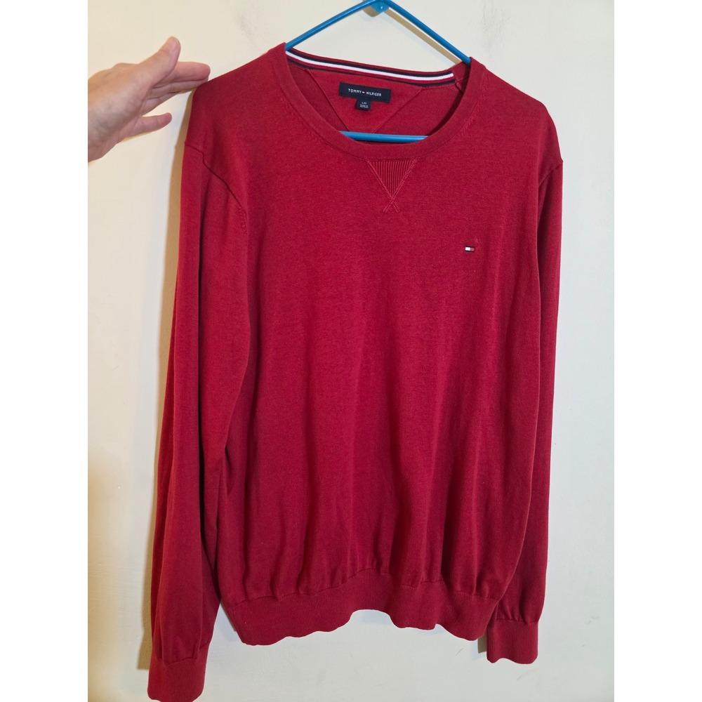 Tommy Hilfiger Mens Red Cotton Crewneck Sweater Pullover Large 1428598